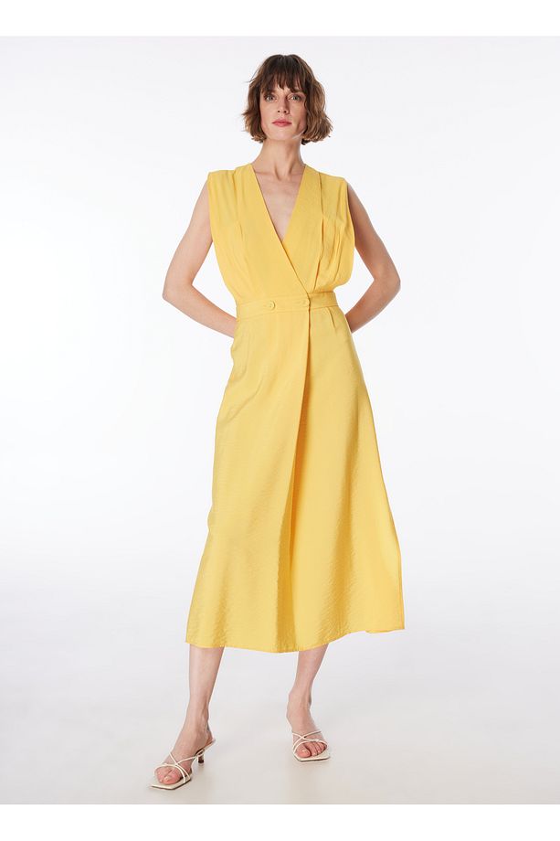 Sarı Kadın Kruvaze Yaka Basic Elbise F4sl-elb0202 - 2