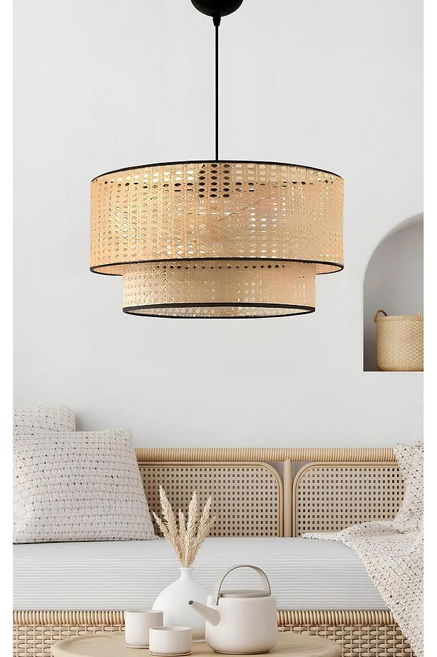 Modern Iskandinav Nordic Hazeran Salon Mutfak Oturma Odası Avize Hasır Rattan Çift Katlı - 1