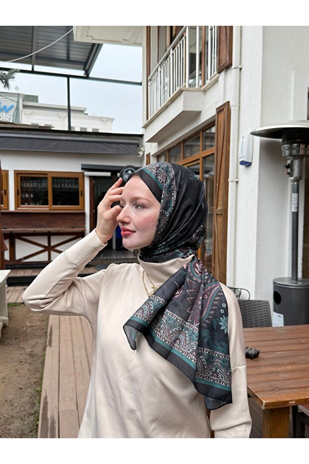 Modal Soft Series Ethnic Pattern Shawl Black - 2