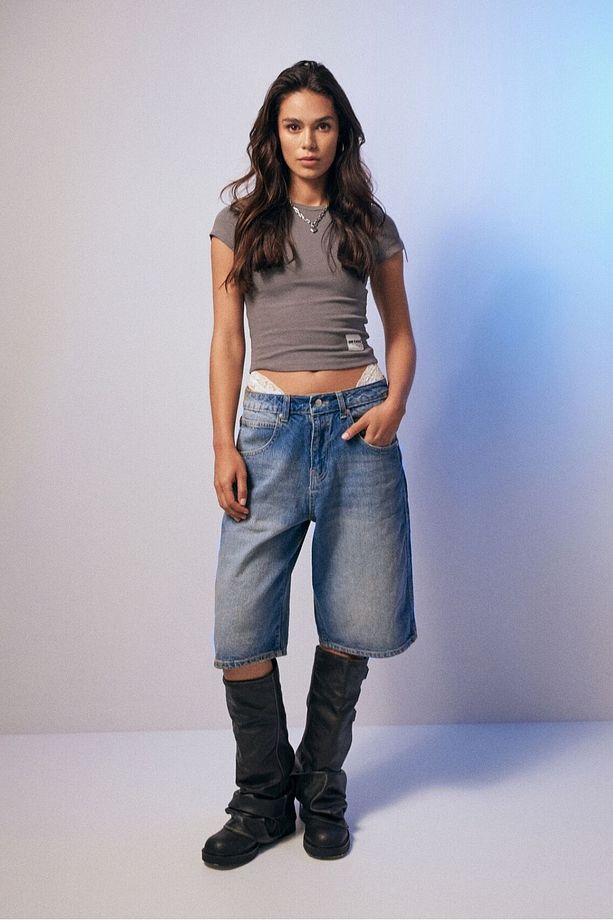 Baggy Denim Bermuda Şort - 1