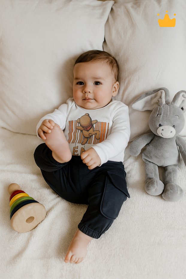 Baby Girl and Boy 2-Piece Teddy Bear Badi Pants Bottom Top Set Dark Navy Blue
