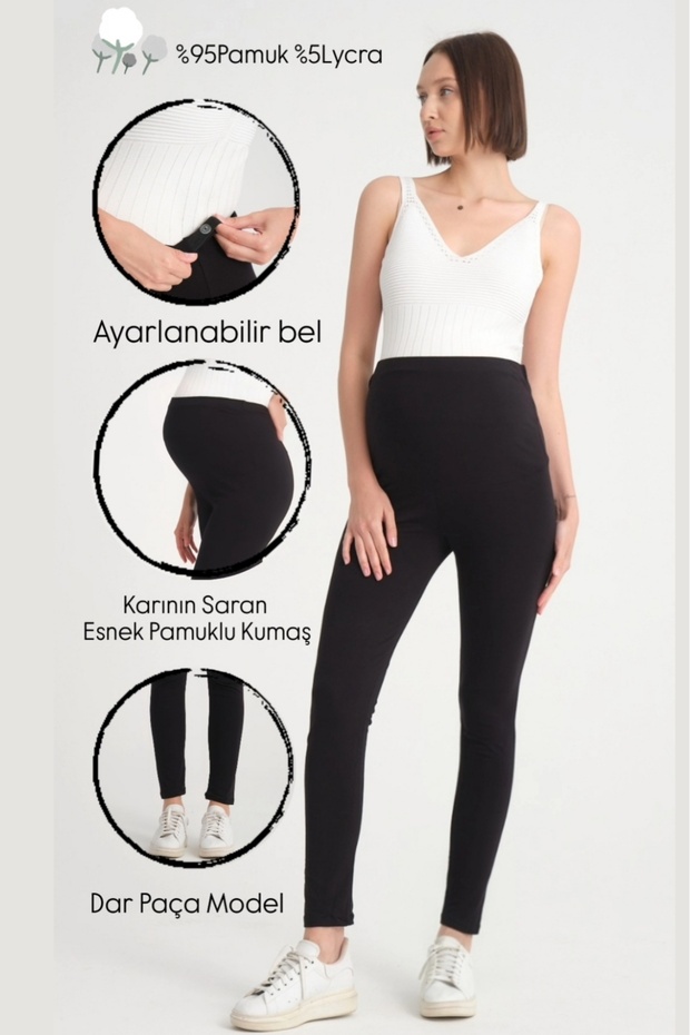 Fekete kismama leggings - állítható derék - 1