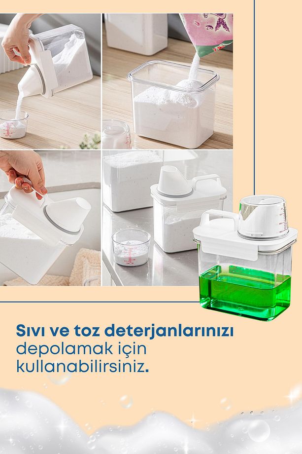 3 Adet Sızdırmaz Depolama Sıvı Toz Deterjan Erzak Saklama Kutusu- Ölçekli Deterjan Kutusu 1100 ml - 7