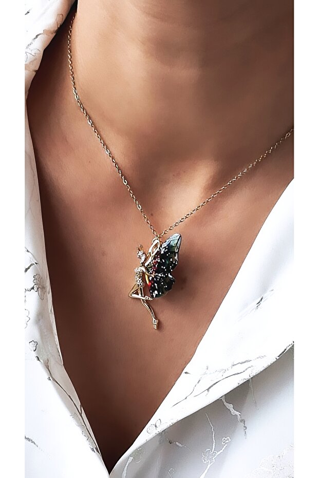 Kanatlı Peri Figürlü Çelik Kolye - 3