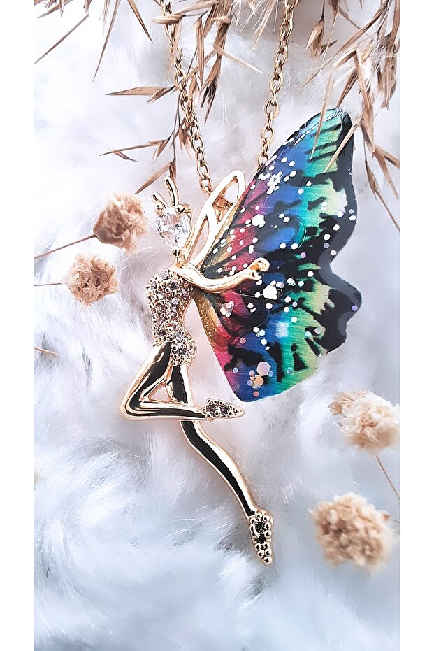 Kanatlı Peri Figürlü Çelik Kolye - 1