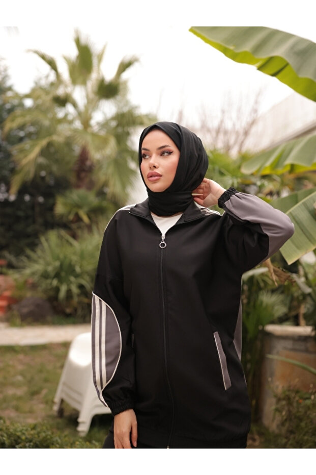 Zippered Hijab Tracksuit Sports Set