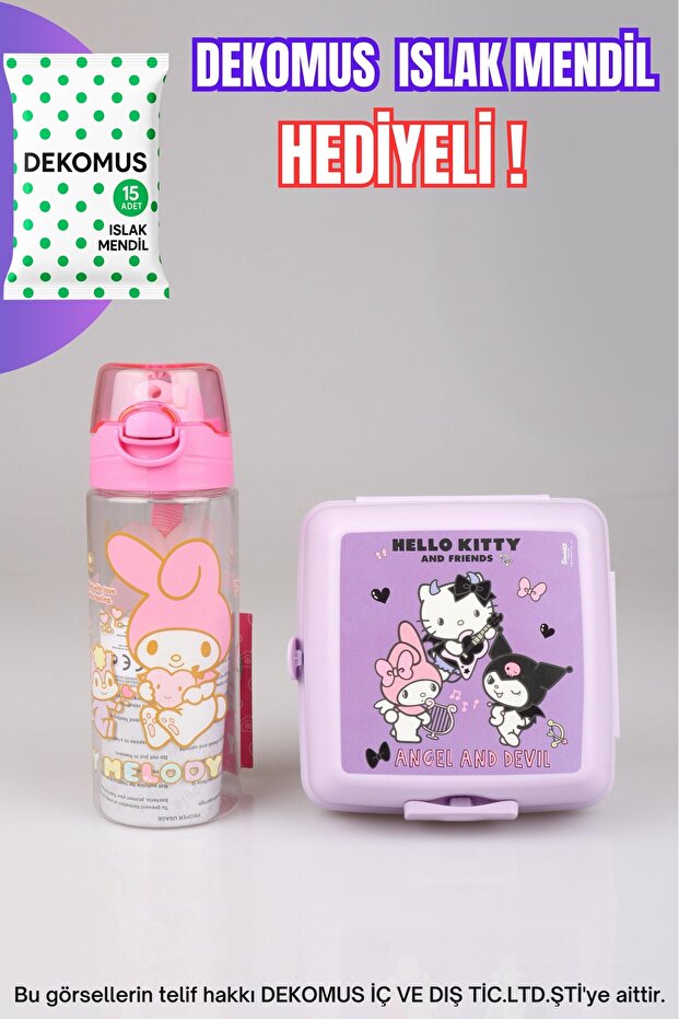 Dekomus Licensed My Melody&Best Friends Hello Kitty, Kuromi 500 ml Water Bottle and 2-Layer Lunch Box