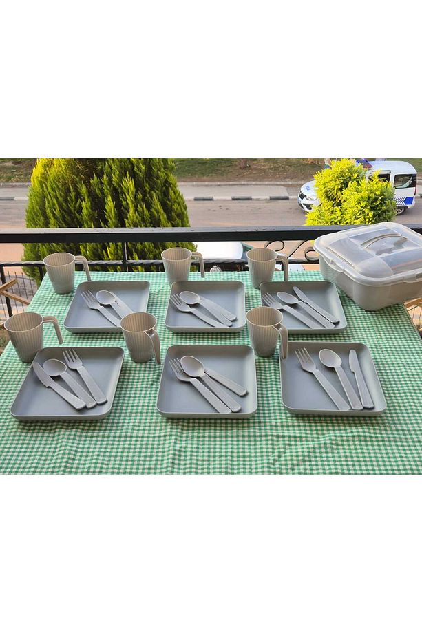 6 Kişilik 32 Parça Piknik Seti 6 Adet Tabak 6 Adet Bardak 6 Adet Kaşık-çatal-bıçak Piknik Seti - 8