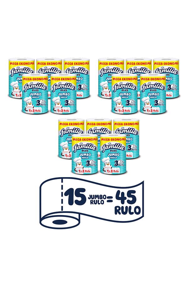 Plus Jumbo Kağıt Havlu 15'li Dev Rulo (1=3 , 45 RULO) - 2