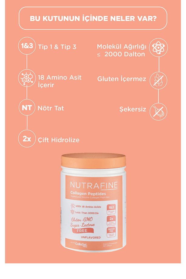 Collagen %100 Çift Hidrolize Tip 1 Ve Tip 3 Klinik Çalışmalı Kolajen Peptitler - 70 Gr. (7 GÜNLÜK) - 6