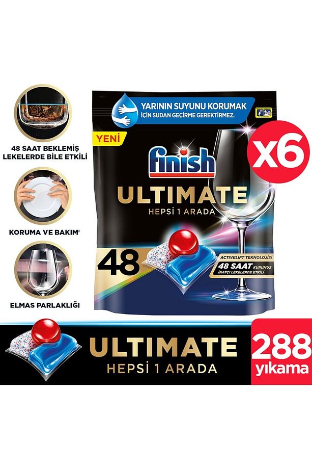 Ultimate Hepsi Bir Arada Bulaşık Makinesi Deterjanı  Kapsül Tablet  288 Adet (48 x 6'lı) - 1