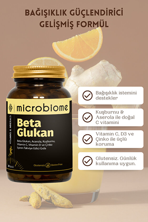 Beta Glukan Complex Aserola, Kuşburnu Vitamin C, Vitamin D3 30 Kapsül - 4