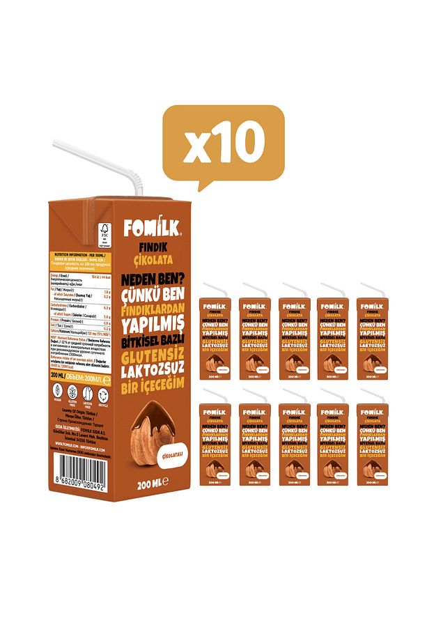 Çikolata & Fındık Sütü Glutensiz Bitkisel Bazlı Laktozsuz Vegan 200 ml X 10 Adet - 1