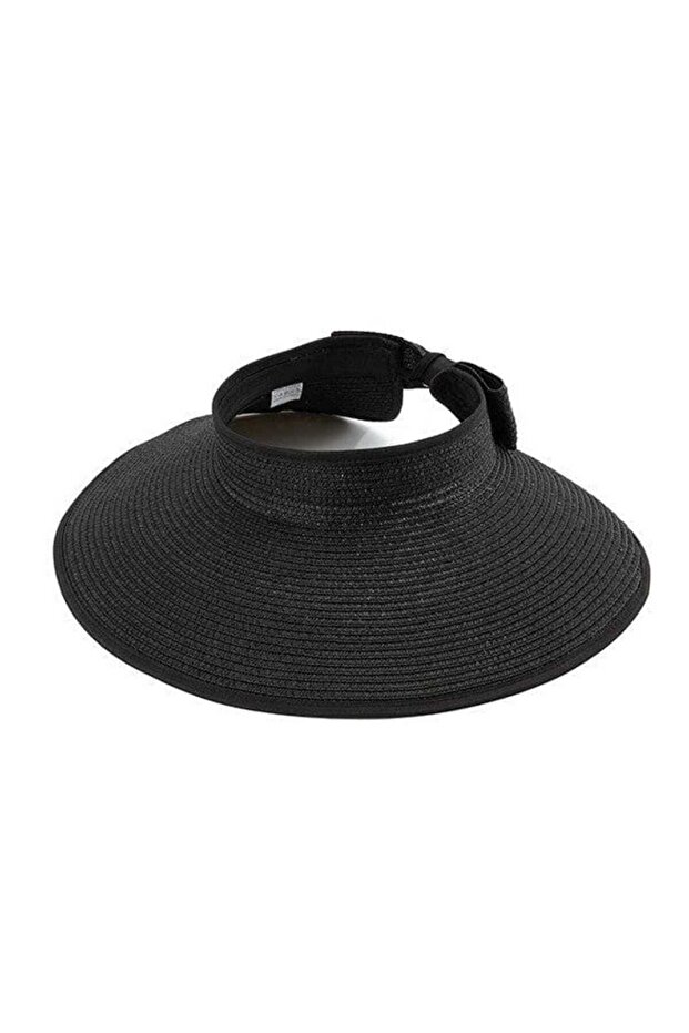 14624 Black Wide Open Top Straw Visor Hat with Bow - 8