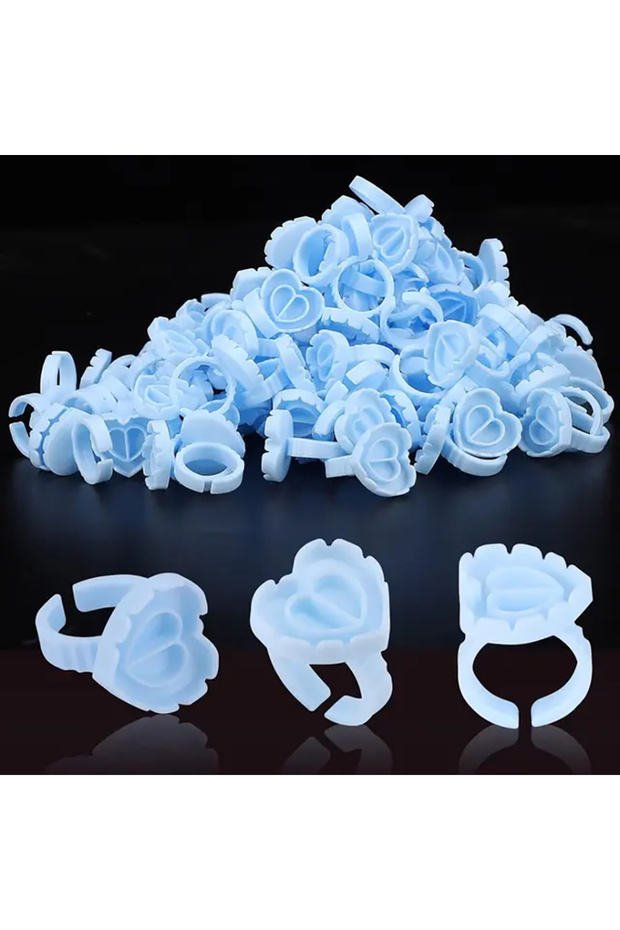 100pcs blue heart 100Pcs Eyelash Extension Glue Ring Cup Eyebrow Holder Eyeline Microblading Tattoo