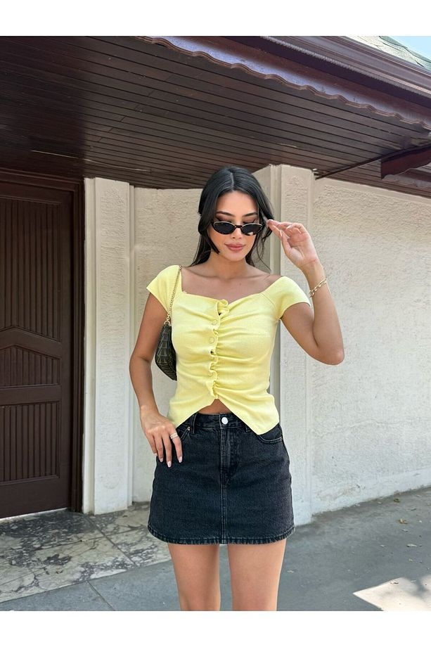Yazlık Triko Bluz Omuzu Açık - 5