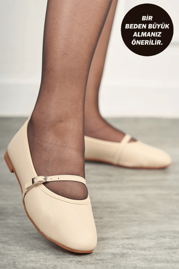 Daily Beige Women's Ballerinas Oval Toe Thin Band Buckle Belt Orthopedic Home Business Office Lightweight Shoes 113