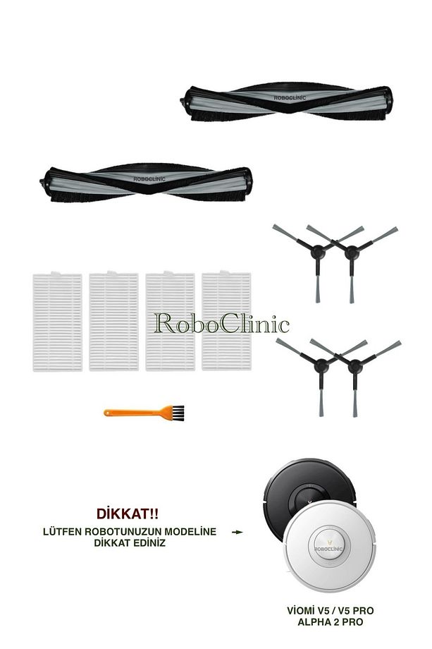 Viomi V5 / V5 PRO / ALPHA 2 PRO Robot Süpürge Uyumlu Yedek Fırça,Hepa Filtre Seti-11 Parça - 1