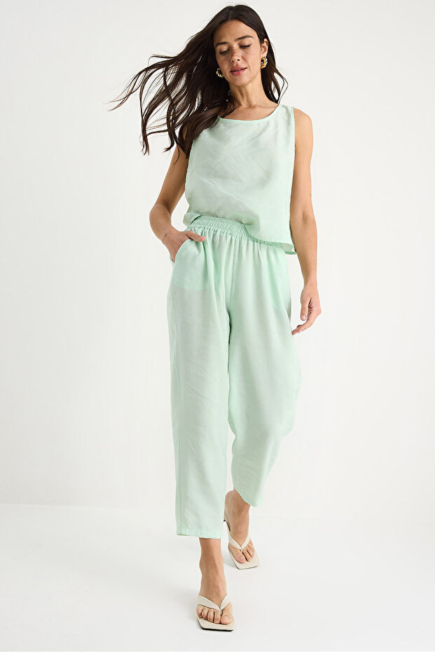 Women's Aqua Green Thick Strap Blouse Elastic Waist Pants Modal Set 3089 60283231