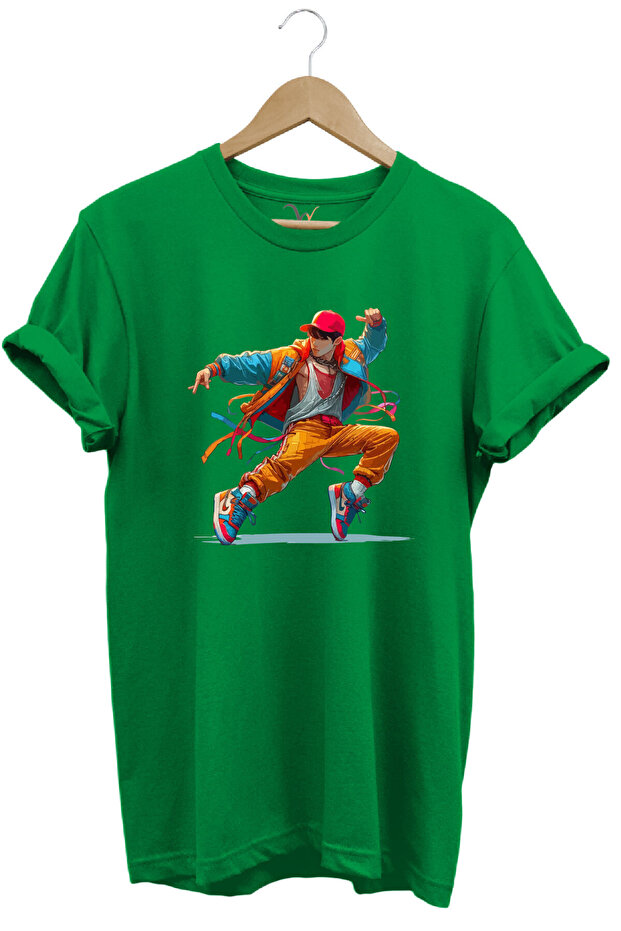 Dancing Boy Dancing Boy Design Printed 100% Cotton Regular Fit Green T-Shirt