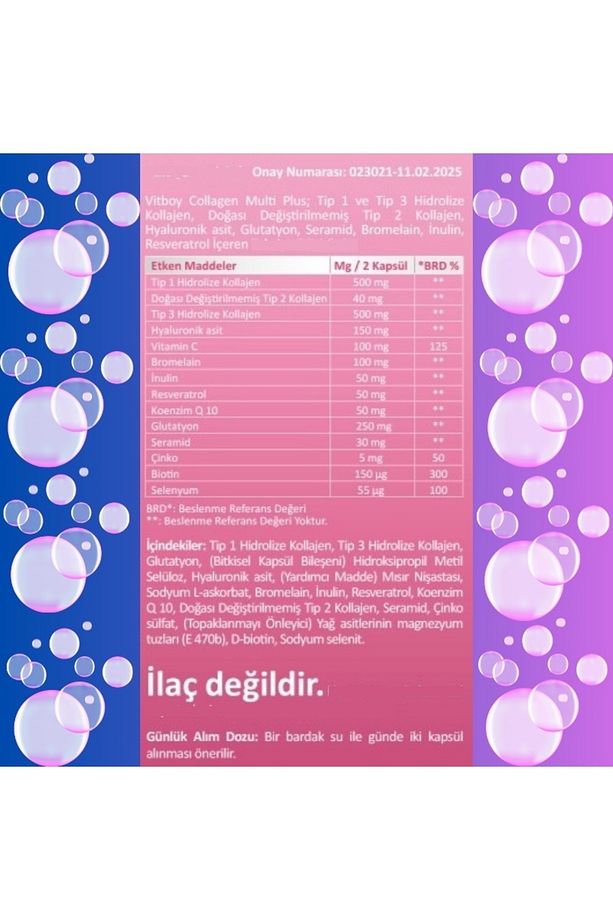 Hidrolize Kolajen Multi Plus Tip 1,2,3 Prebiyotik,bromelain,glutatyon,seramid,çinko,biotin 60 Kapsül - 4