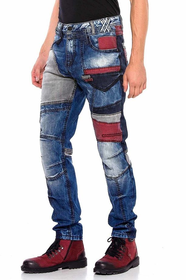 Cd574 Nakışlı Parçalı Renkli Yamalı Regular Kesim Kot Pantolon - 3