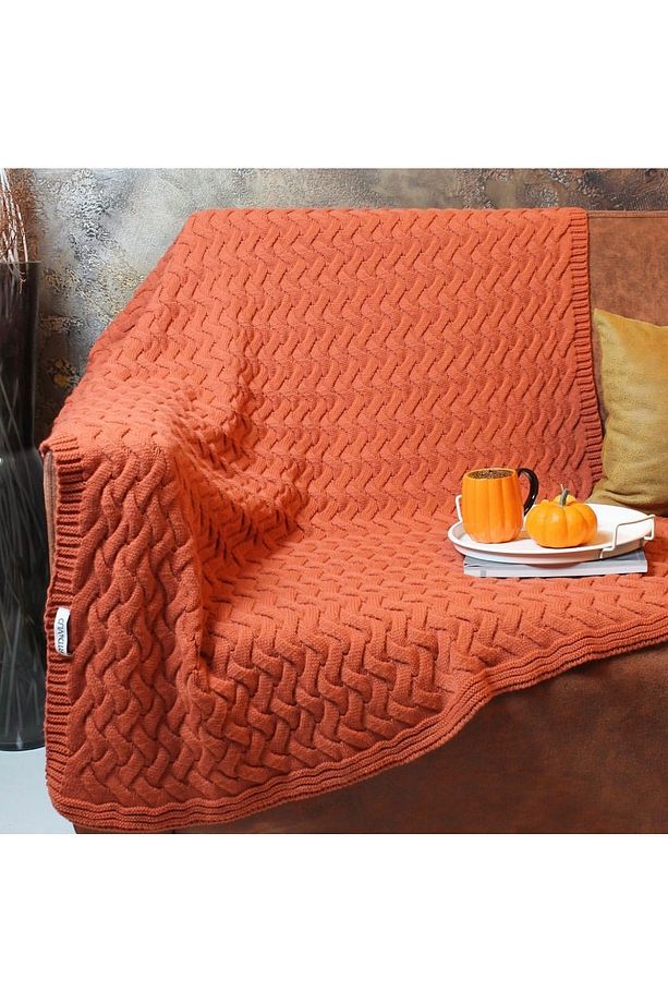 Yılbaşı Desen Triko Battaniye Koltuk Şalı Kiremit - 1