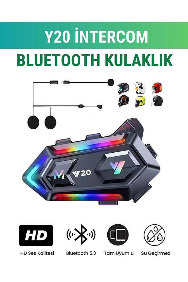 Y20 5.3 Bluetooth Motosiklet Kask Kulaklık intercom RGB Işıklı - 1