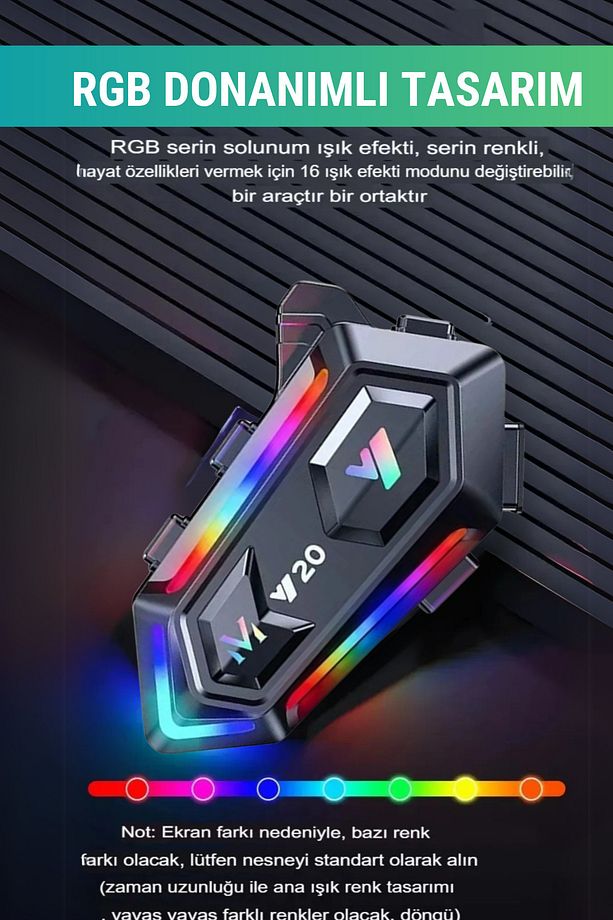 Y20 5.3 Bluetooth Motosiklet Kask Kulaklık intercom RGB Işıklı - 5