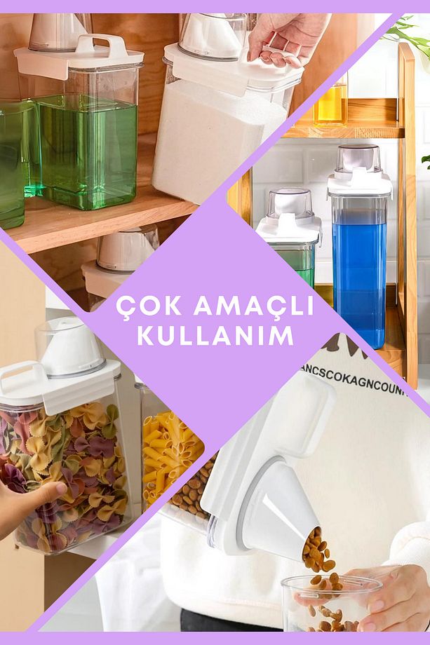 2 Adet Mega Boy Sızdırmaz Depolama Sıvı Toz Deterjan Saklama Kutusu- Ölçekli Deterjan Kutusu 2800 ml - 8