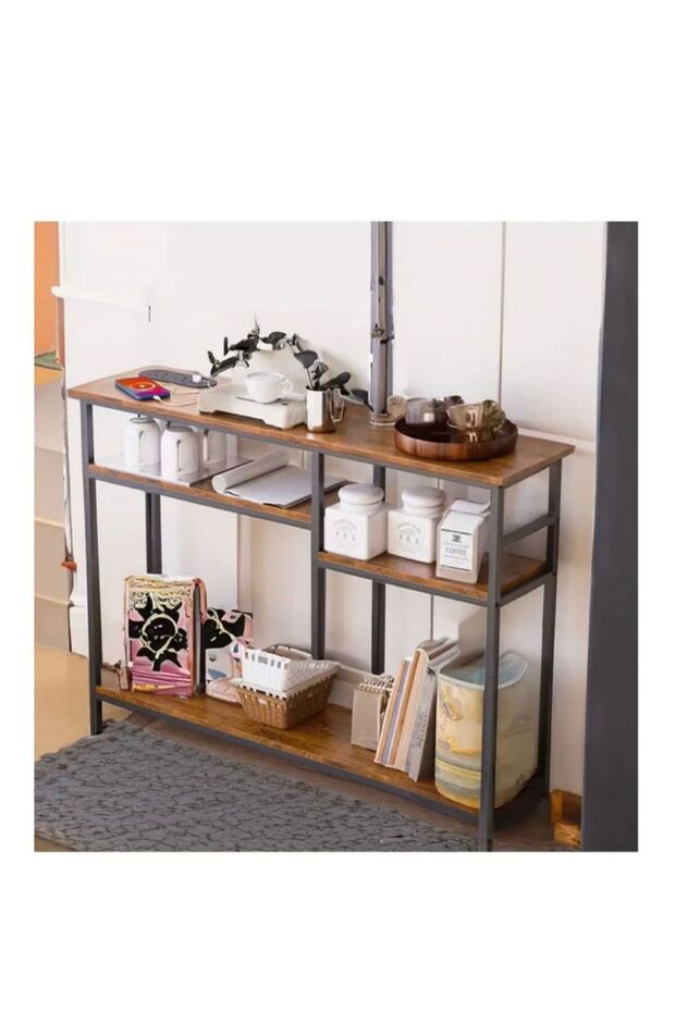 طاولة وحدة التحكم مع منفذ طاقة وطاولة أريكة مع رف تخزين وطاولة مدخل للأريكة والممر E - 4