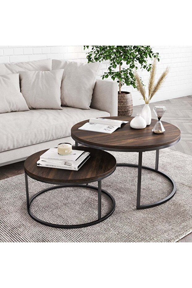 Round Coffee Table Set of 2 with Nested Table and Circular Coffee Table with Open Storag - 4