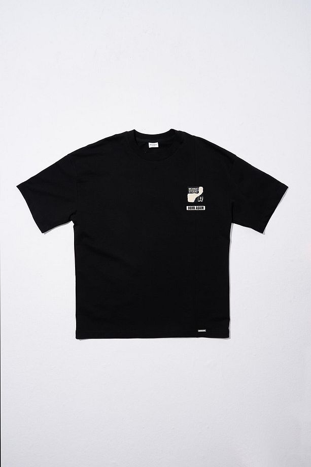 Erkek Ripped Technical Nakışlı Oversize Siyah Tişört - 7