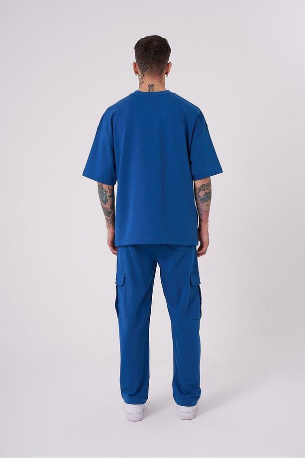 Erkek Basic Pamuklu Oversize New Indigo Tişört - 4