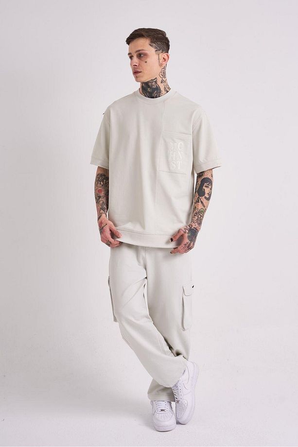 Erkek Mchnst Design Basic Oversize Gri Tişört - 3