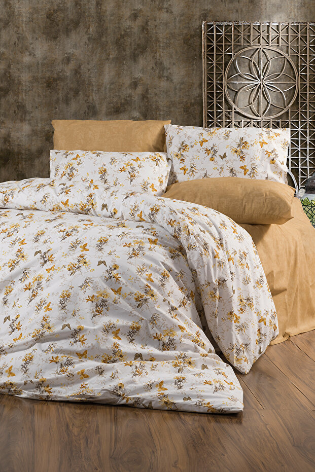 Double Fitted Bed Sheet Duvet Cover Set Yellow Butterfly 6 Pieces