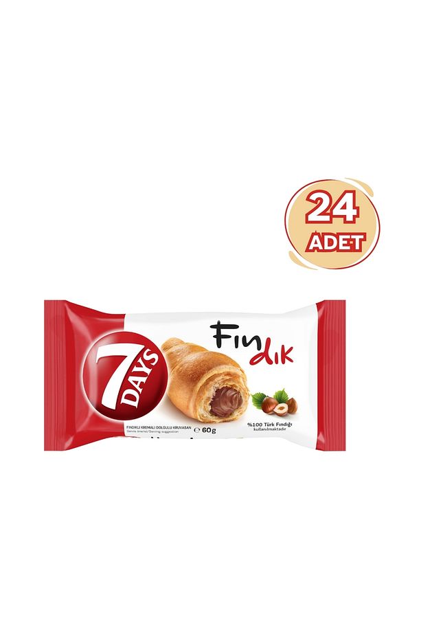 7 Days Fındıklı Kruvasan 60 gr - 24 Adet – Fındık Kreması Dolgusu - 1