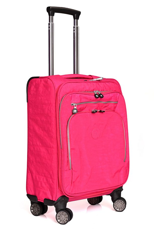Pembe Krinkıl Kumaş 4 Tekerlekli Hafif Kabin Boy Valiz 411 - 2