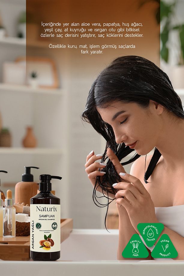 2'li Tuzsuz Argan Yağlı Şampuan + Keratin Şampuan 600 Ml Bitkisel Şampuan Paraben Içermez - 8