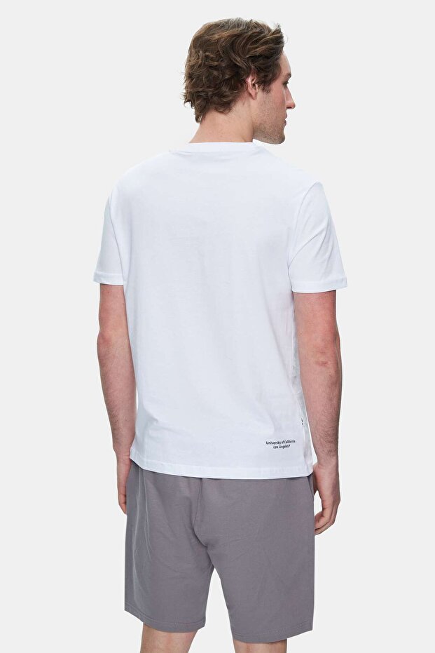GAYLEY Beyaz Bisiklet Yaka Baskılı %100 Pamuk Standard Fit Erkek Tshirt - 4