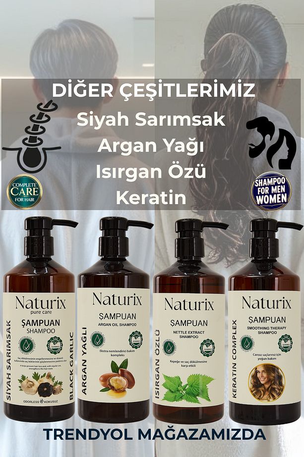 Kepeğe Karşı Süfatsız Isırgan Otu Özlü Şampuan 2x600ml & Siyah Sarımsak Şampuan Seti 2x600ml - 9