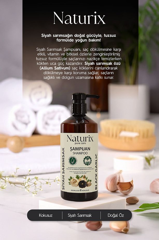 Kepeğe Karşı Süfatsız Isırgan Otu Özlü Şampuan 2x600ml & Siyah Sarımsak Şampuan Seti 2x600ml - 6