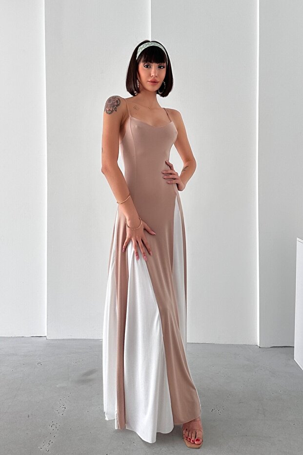 Partial Pattern Sandy Dress with String Straps - 3