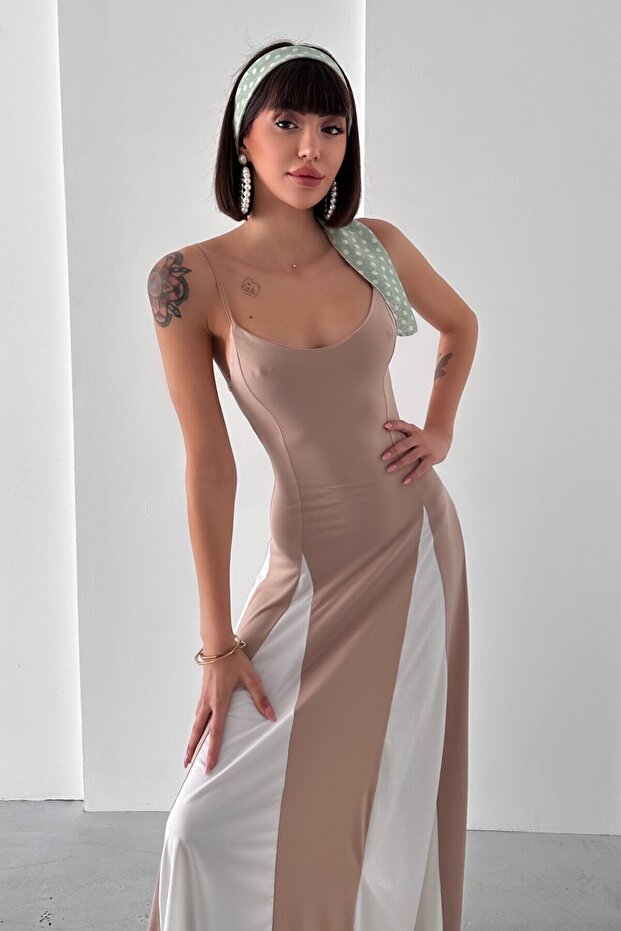 Partial Pattern Sandy Dress with String Straps - 2