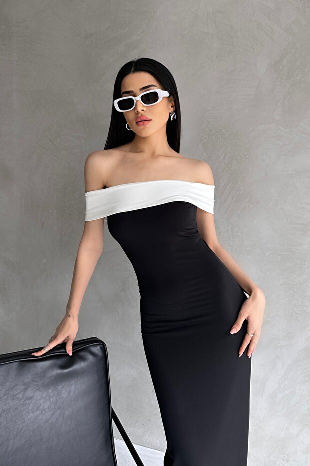 Madonna Collar Sandy Fabric Slit Long Dress