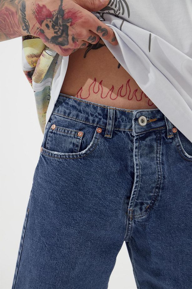Erkek Loose Fith Denim Koyu Mavi Bermuda Şort - 6