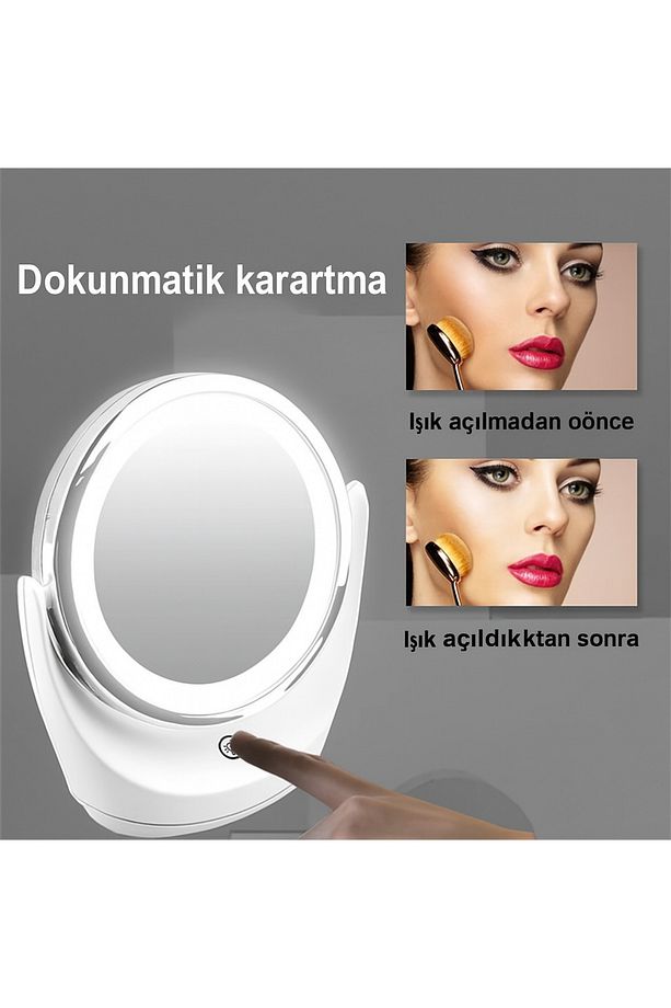 5 Kat Büyütmeli LED Işıklı Makyaj Aynası Dokunmatik & 360° Döner Başlık - 4