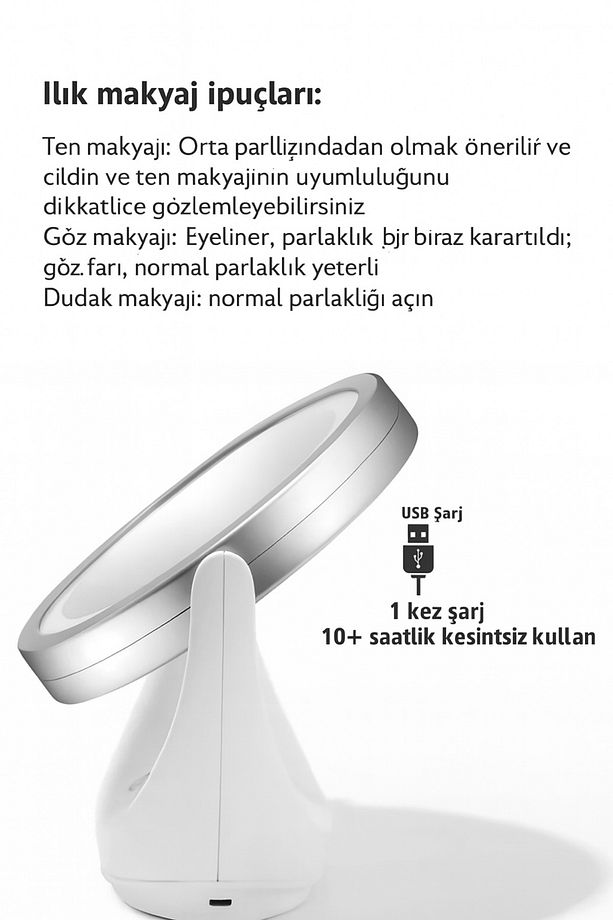 5 Kat Büyütmeli LED Işıklı Makyaj Aynası Dokunmatik & 360° Döner Başlık - 8