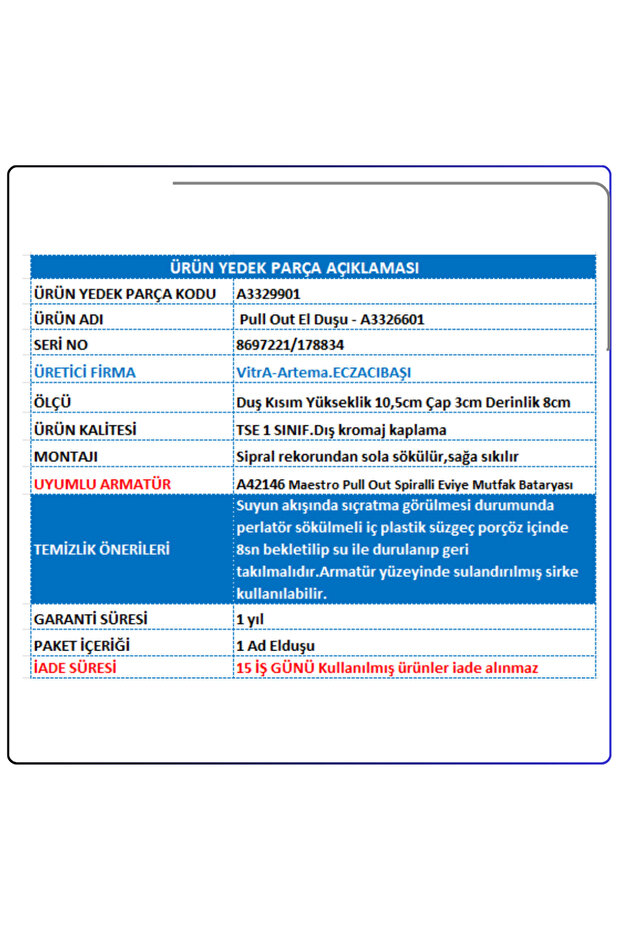 Pull Out El Duşu A3329901yp - 4