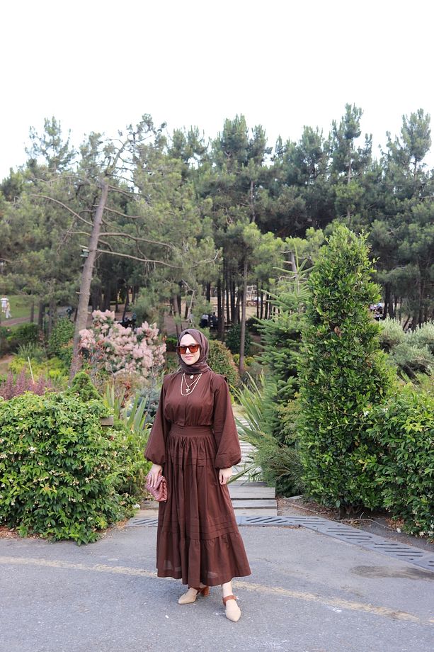 NERVÜRLÜ VUAL ELBİSE - KOYU KAHVE (%100 PAMUK) - 4